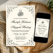 Rustic Swirl Lijst Cream Black Muslim Wedding Kaart