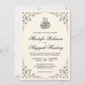Rustic Swirl Lijst Cream Black Muslim Wedding Kaart (Voorkant)