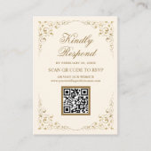 Rustic Swirl Lijst Cream Gold QR Code RSVP Weddens Informatiekaartje (Voorkant)