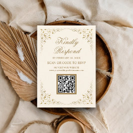 Rustic Swirl Lijst Cream Gold QR Code RSVP Weddens Informatiekaartje
