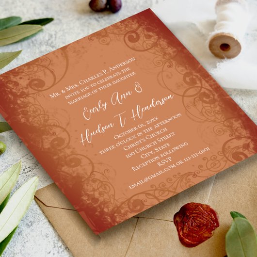 Rustic Swirl Terracotta Coral Wedding Uitnodiging Magnetische Uitnodiging
