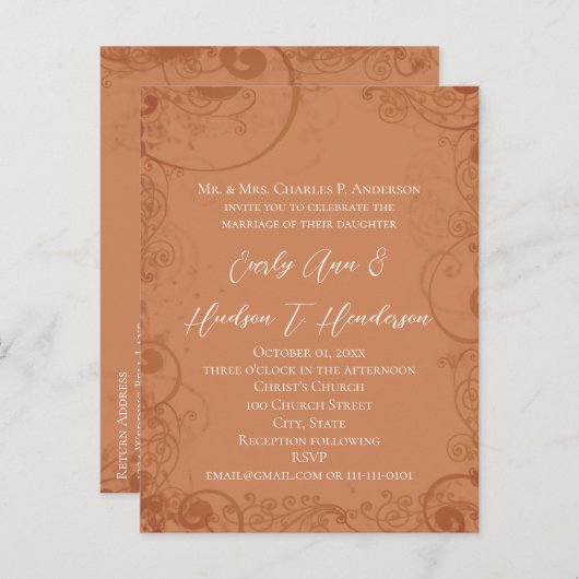 Rustic Swirl Terracotta Wedding Uitnodiging Briefkaart (Voorkant / Achterkant)