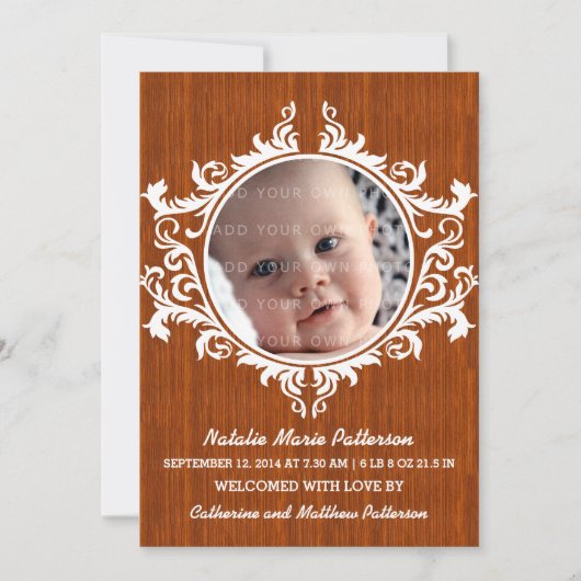 Rustic Swirls Baby Aankondiging (Voorkant)