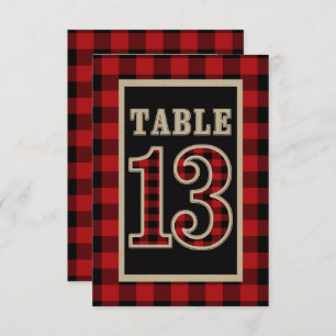 Rustic-tabel nummer 13 met rode en zwarte buffels kaart