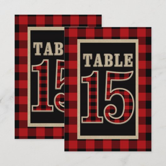 Rustic-tabel nummer 15 met rode en zwarte buffels kaart (Voorkant / Achterkant)