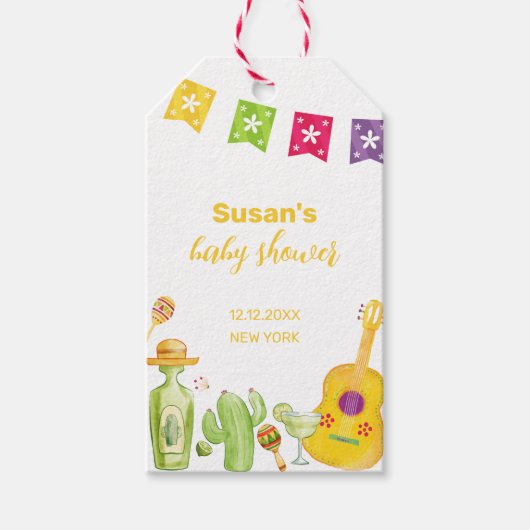 Rustic Taco 'Bout Cactus Limoen Gitaar Baby shower Cadeaulabel (Voorkant)