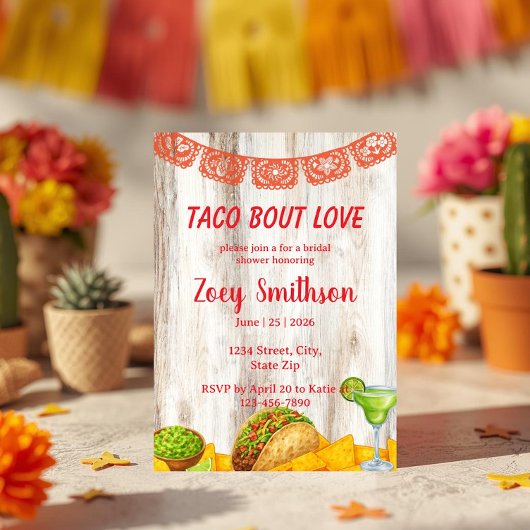 Rustic Taco ‘Bout Love Bridal Shower Invitation Kaart
