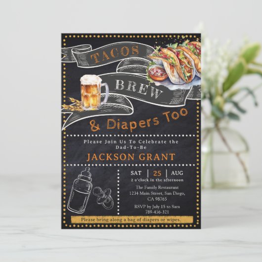 Rustic Tacos Brew & Luiers Baby shower Uitnodiging (Staand voorkant)