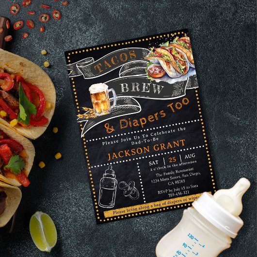 Rustic Tacos Brew & Luiers Baby shower Uitnodiging