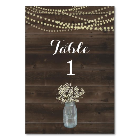 Rustic Tafelkaart - Hout & Baby's Breath Kaart (Voorkant)