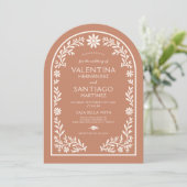 Rustic Talavera Terracotta Mexican Floral Wedding Kaart (Staand voorkant)