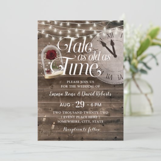 Rustic Tale zo oud als Time Fairytale Weddenschap Kaart (Staand voorkant)