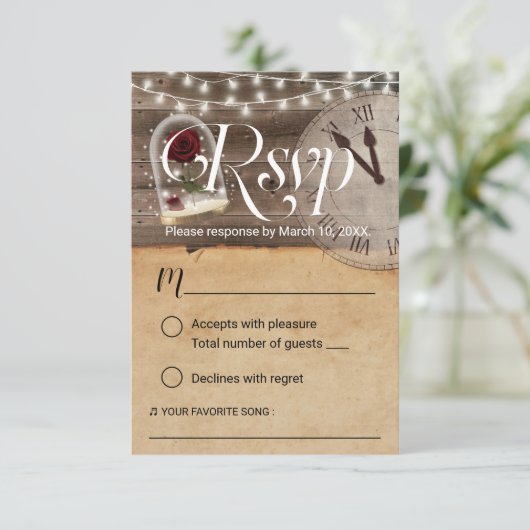 Rustic Tale zo oud als Time Fairytale Weddenschap RSVP Kaartje (Staand voorkant)