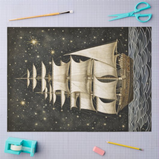 Rustic Tall Ship Gold & Black-decoupage Tissuepapier (Craft)