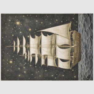 Rustic Tall Ship Gold & Black-decoupage Tissuepapier