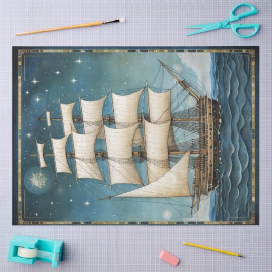 Rustic Tall Ship Gold & Black-decoupage Tissuepapier (Craft)