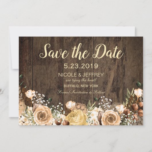 Rustic Tan Bird Wood Country Weddenschap Save the Date (Voorkant)