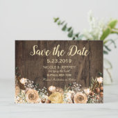 Rustic Tan Bird Wood Country Weddenschap Save the Date (Staand voorkant)