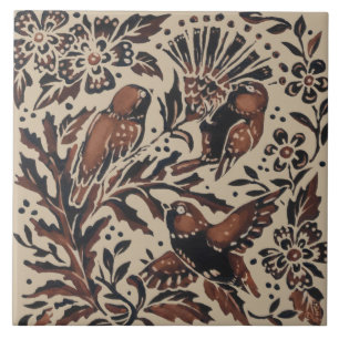 Rustic Tan Brown Birds & Thistle Flowers Natuur Tegeltje