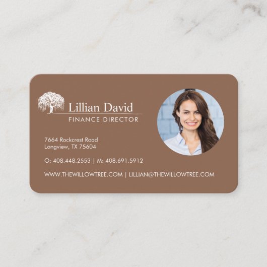 Rustic Tan Brown & White Willow Tree Logo Foto Visitekaartje (Voorkant)