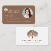 Rustic Tan Brown & White Willow Tree Logo Foto Visitekaartje (Voorkant / Achterkant)