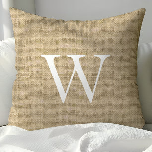 Rustic Tan Burlap Custom Monogrammed Sierkussennen Kussen