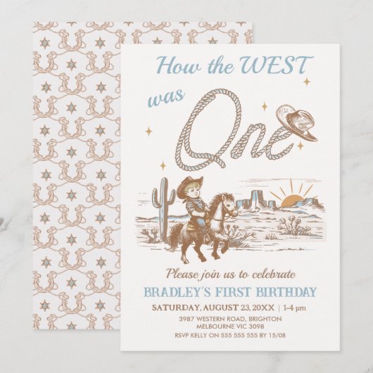 Rustic Tan How the West Was One 1st Birthday Kaart (Voorkant / Achterkant)