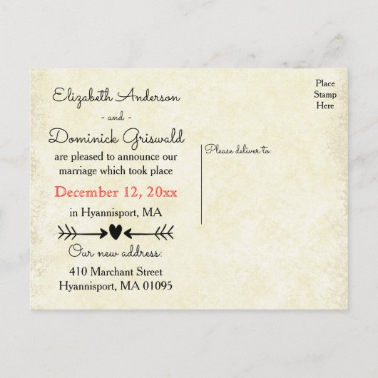 Rustic Tan is getrouwd met Black Heart Laurel Aankondigingskaart (Achterkant)