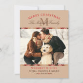 Rustic Tan Tartan Spelde kerstmonogram Foto Feestdagenkaart (Voorkant)