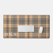 Rustic Tan White & Black Tartan Plaid Monogram Bureaumat (Keyboard & Muis)