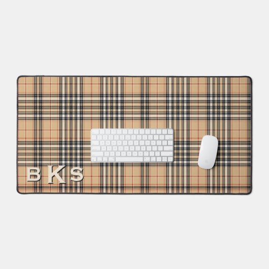 Rustic Tan White & Black Tartan Plaid Monogram Bureaumat (Keyboard & Muis)