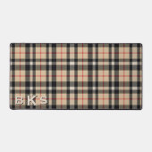 Rustic Tan White & Black Tartan Plaid Monogram Bureaumat (Voorkant)