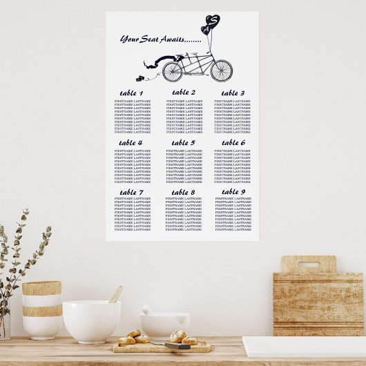 Rustic Tandem Bicycle Wedding Seating Chart Poster (Keuken)