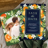 Rustic Tangerine Citrus Orange Navy Photo Wedding Save The Date