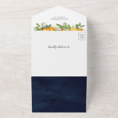 Rustic Tangerine Citrus Oranje Navy Baby shower All In One Uitnodiging (Buitenkant)