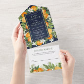 Rustic Tangerine Citrus Oranje Navy Baby shower All In One Uitnodiging (Afscheurbaar)