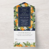 Rustic Tangerine Citrus Oranje Navy Baby shower All In One Uitnodiging (Binnen)