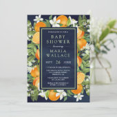 Rustic Tangerine Citrus Oranje Navy Baby shower Kaart (Staand voorkant)