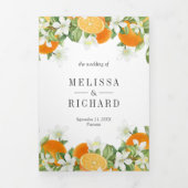 Rustic Tangerine Citrus Oranje QR Code Trouwfeest Drieluik Uitnodiging (Cover)