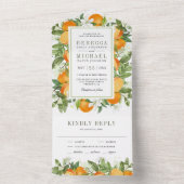 Rustic Tangerine Citrus Oranje Wedding All In One Uitnodiging (Binnen)