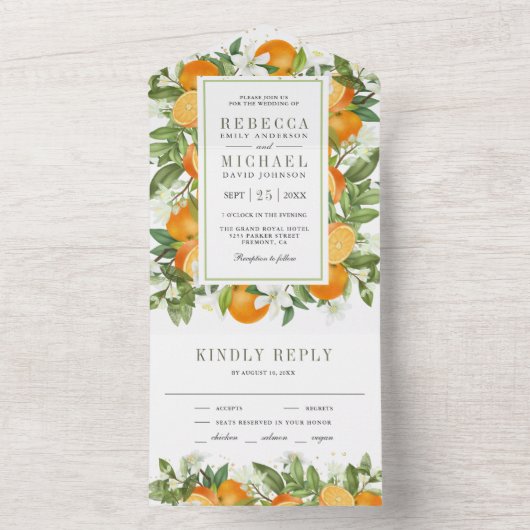 Rustic Tangerine Citrus Oranje Wedding All In One Uitnodiging (Binnen)
