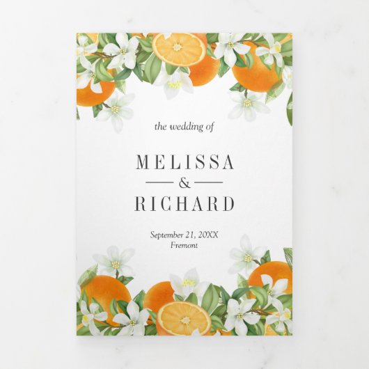 Rustic Tangerine Citrus Sinaasappel All-in-One Wed Drieluik Uitnodiging (Cover)