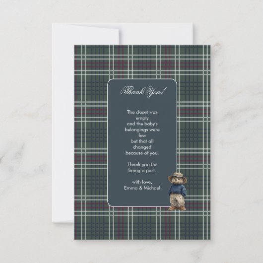 Rustic Tartan Beer Baby shower Dank u kaart (Voorkant)