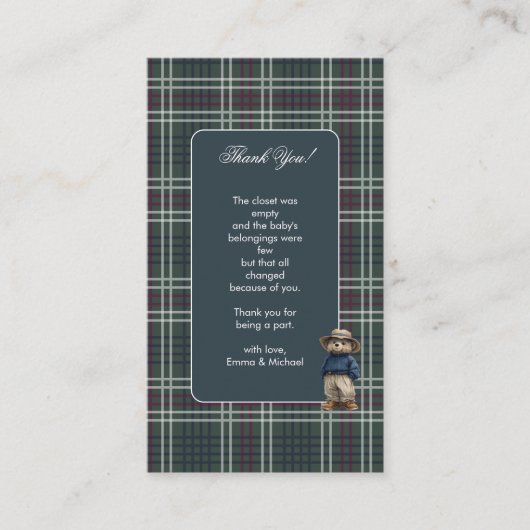 Rustic Tartan Beer Baby shower Dank u kaart (Voorkant)