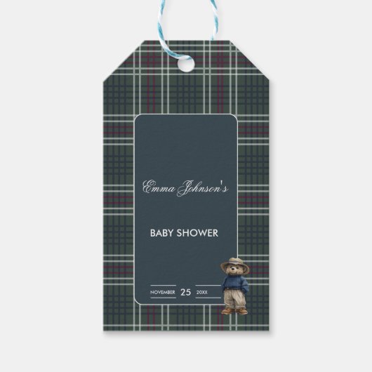 Rustic Tartan Beer Baby shower Favoriet Label Cadeaulabel (Voorkant)