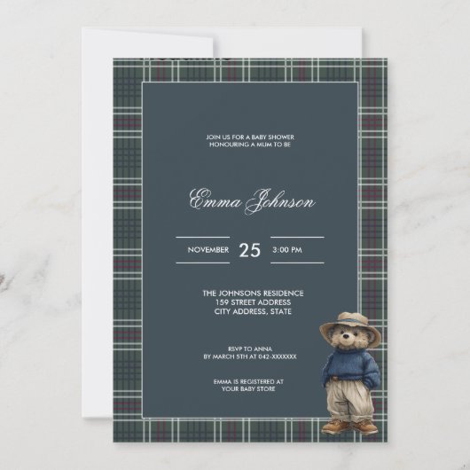 Rustic Tartan Beer Baby shower Kaart (Voorkant)