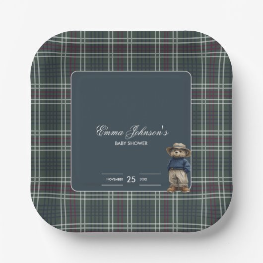 Rustic Tartan Beer Baby shower Papieren Bordje (Voorkant)