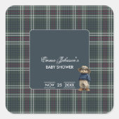 Rustic Tartan Beer Baby shower Vierkante Sticker (Voorkant)