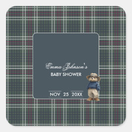 Rustic Tartan Beer Baby shower Vierkante Sticker