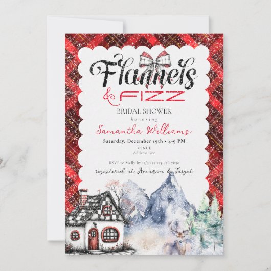 Rustic Tartan Flannel & Fizz Winter Vrijgezellenfe Kaart (Voorkant)